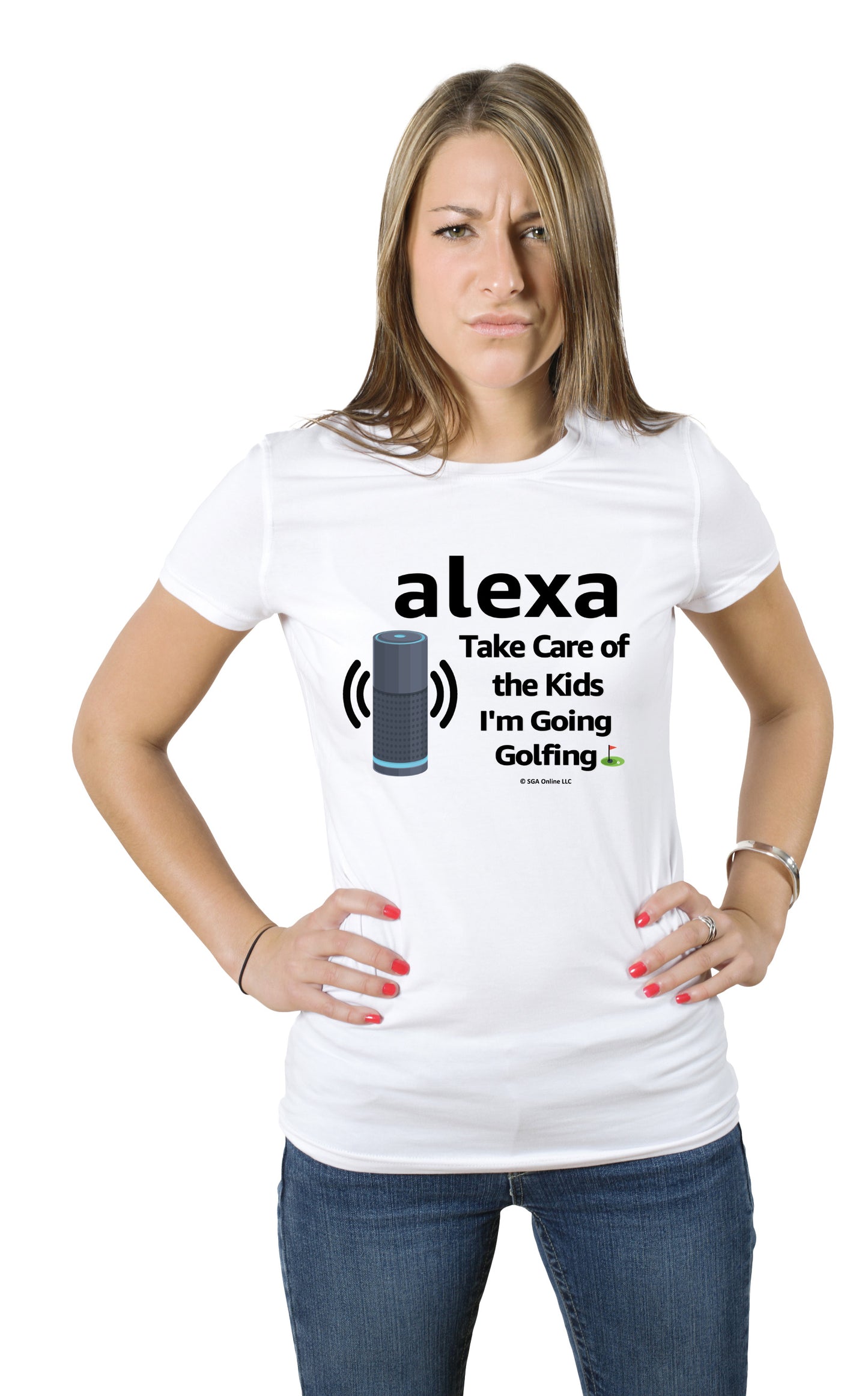 Alexa take care of the kids funny golf shirt for women