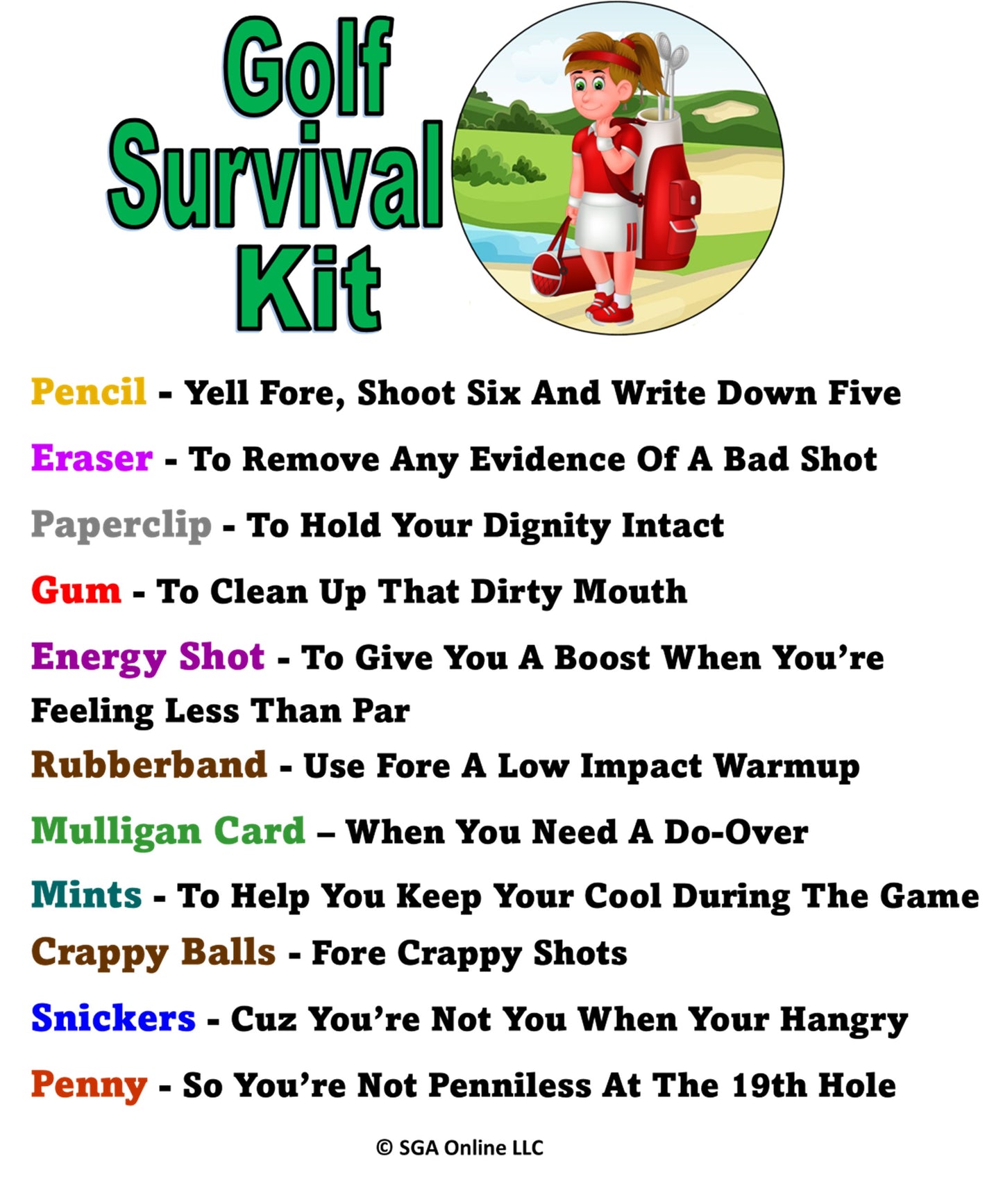 Funny Golf Survival Kit for Women